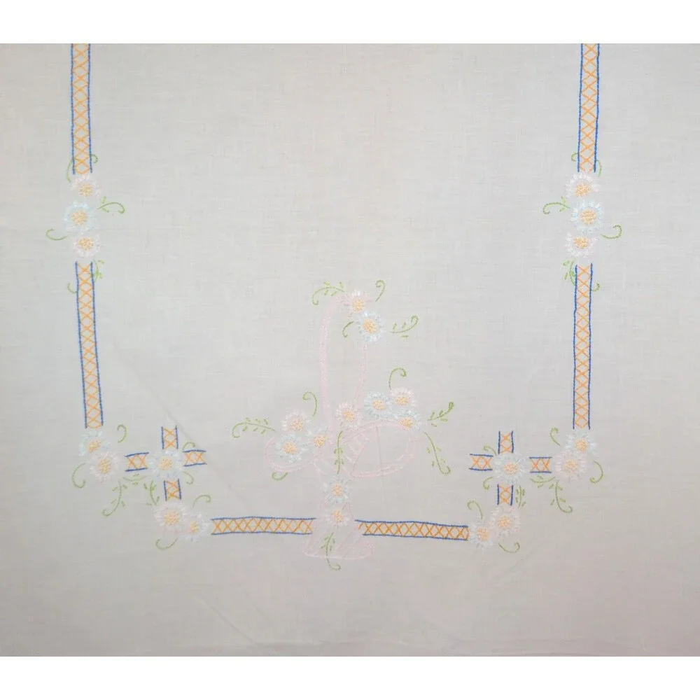 Vintage Tablecloth 1950s Pastels and White on White French Countryside